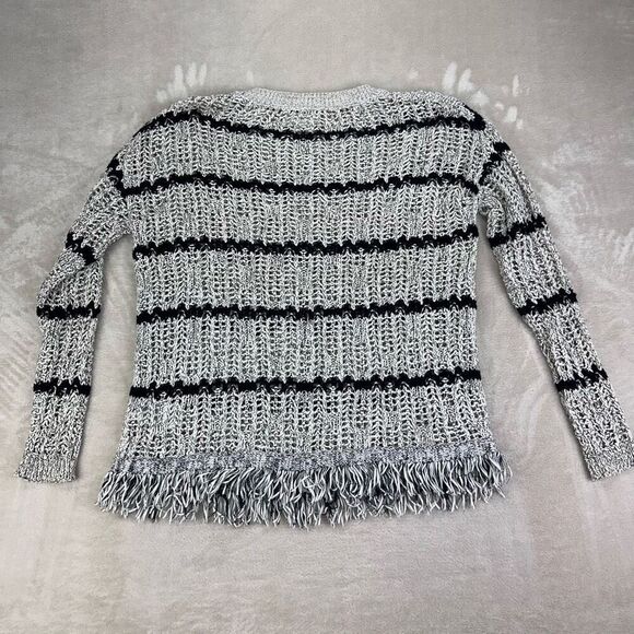 Velvet by Graham & Spencer Sweater Women’s XS-S Gray Black Fringe Boho Open Knit - Picture 4 of 9
